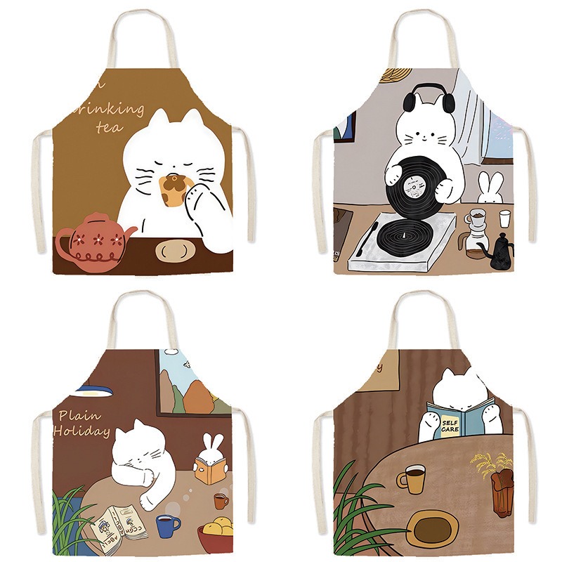 Cute White Cat Printed Apron C - Home Cooking Cafe 评论和价格